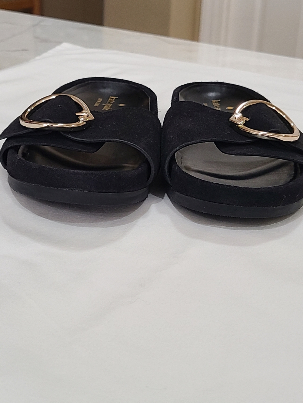 kate spade New York Della Slide Sandals Black Gold Buckle Size 7 - Picture 14 of 16